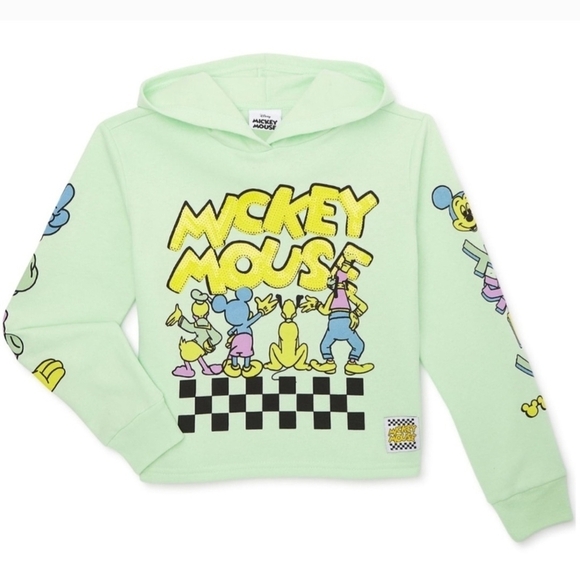 Disney Other - Disney Green Mickey Mouse Cropped Hoodie Sweatshirt